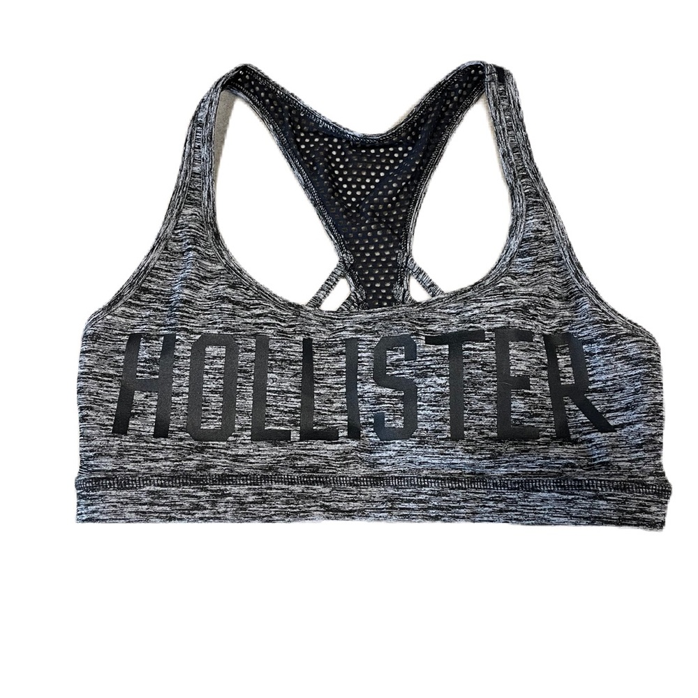 Hollister Woman’s Logo Sports Bra Black Gray Size S Athletic Practice Running